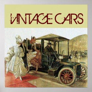 VINTAGE-AUTO MIT ELEGANTEN LADIEN CLASSIC AUTO Cre Poster