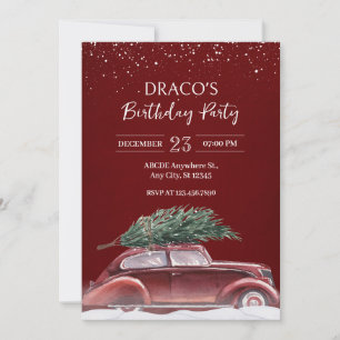 Vintage-Auto mit Weihnachtsbaum schneit Geburtstag Einladung