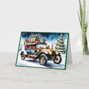 Vintage Auto mit Weihnachtsgeschenken Feiertagskarte