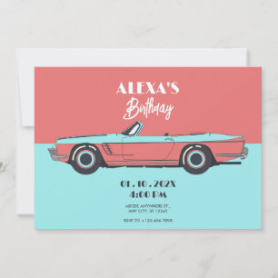 Vintage-Auto Pastellfarbe Geburtstag Einladung