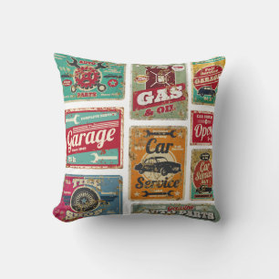 Vintage-Auto-Service und Tankstelle Vintages Metal Kissen