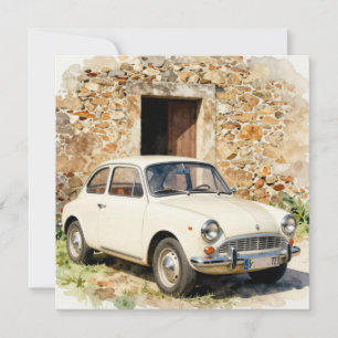 Vintage Auto vor Steinbau Einladung