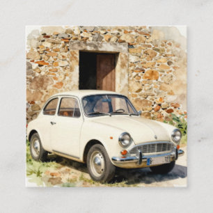 Vintage Auto vor Steinbau Quadratische Visitenkarte