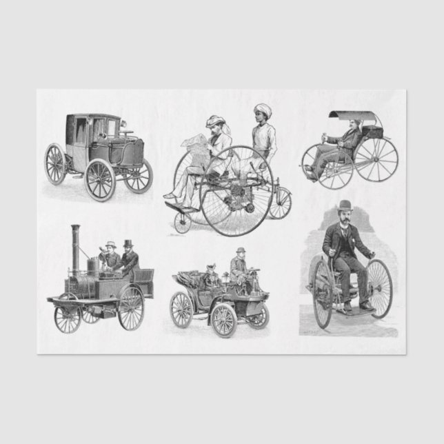 Vintage Auto Wheel-Erfindungen Dekoupage Collage Seidenpapier (Vorderseite)