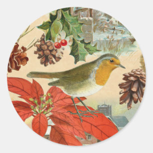 Vintage autocollant de Noël avec des oiseaux et de