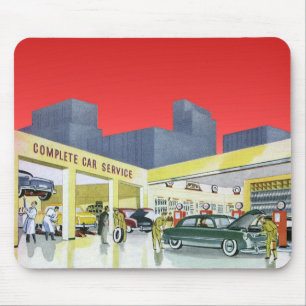 Vintage-Automechaniker Kompletter Autoservice-Gara Mousepad