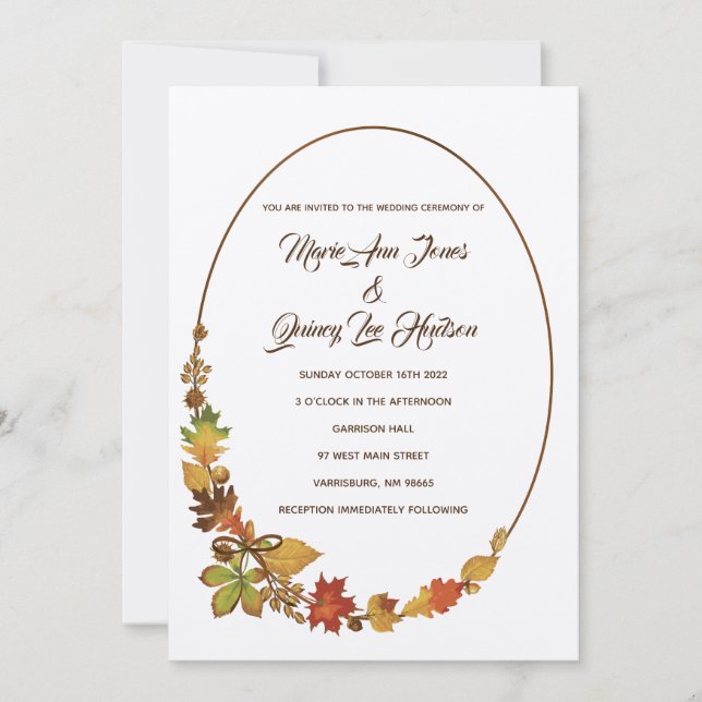 Vintage Automne Feuilles Mariage Invitations Ecru  (Devant)