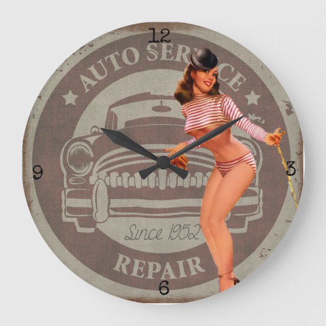 Vintage-Autoservice-Uhr Große Wanduhr (Vorderseite)