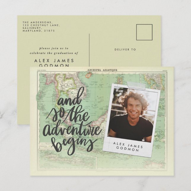 Vintage aventure carte commence graduation unique (Devant / Derrière)