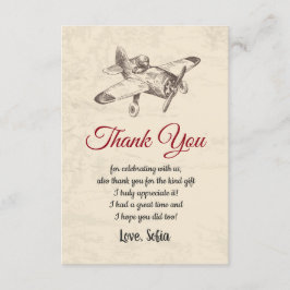 vintage, avion, avion, carte de remerciements