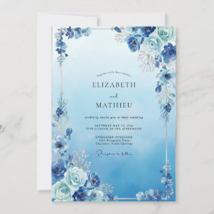 Vintage Azure Petal Hochzeit Einladung