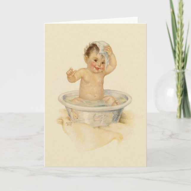 Vintage Baby-Bad-Anmerkungs-Karte Karte (Vorderseite)