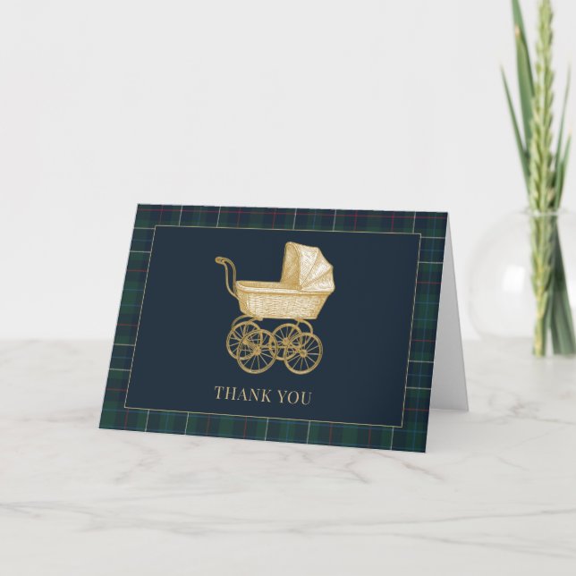 Vintage Baby Carriage Classic Baby Shower  Dankeskarte (Vorderseite)