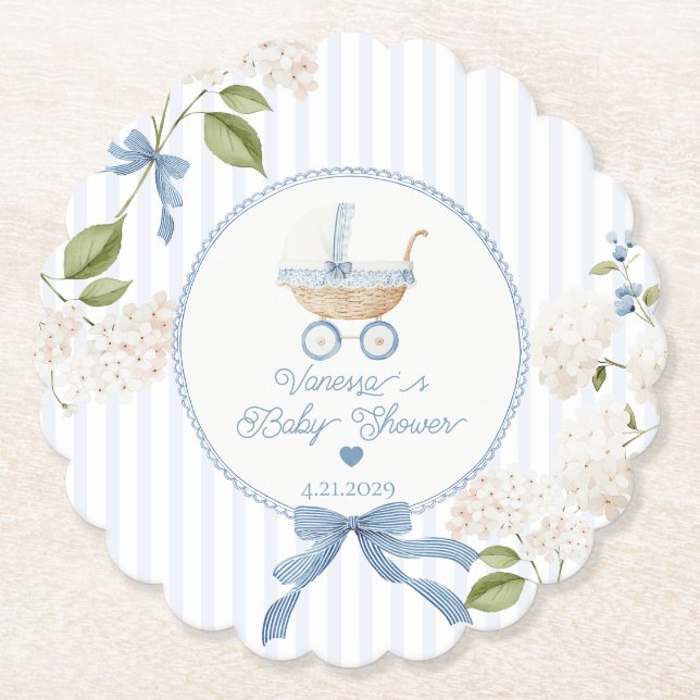 Vintage Baby Carriage French Stripes Baby Shower Untersetzer (Vorderseite)