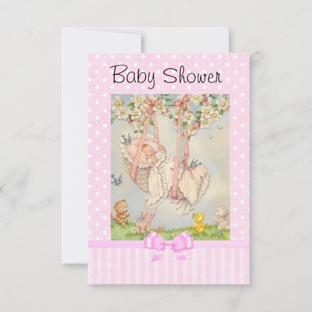 Vintage Baby Carriage Pink and White Einladung (Vorderseite)