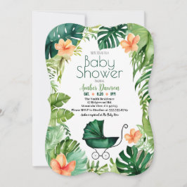Vintage Baby Carriage Tropical Foliage Baby Dusche Einladung