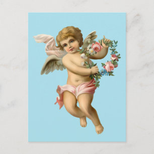 Vintage Baby Cherub mit Blumen Postkarte