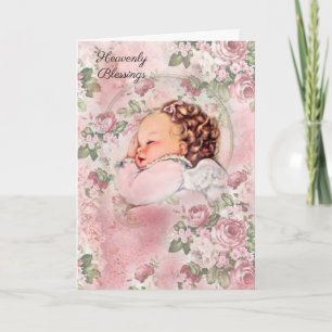 Vintage Baby Girl Religious Rose Carte