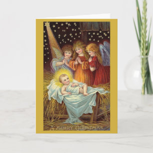 Vintage Baby Jésus et Anges Carte de Noël