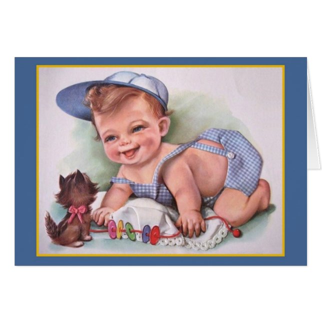 Vintage Baby-Jungen-Karte (Vorderseite (Horizontal))