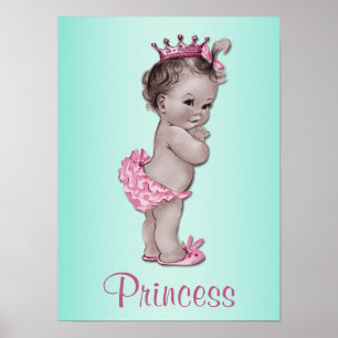 Vintage Baby Princess rosa und Aquamarin Poster