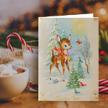 Vintage Baby-Weihnachtsrotwild Feiertagskarte<br><div class="desc">Gruß-Karten-Vertikale-Schablone</div>