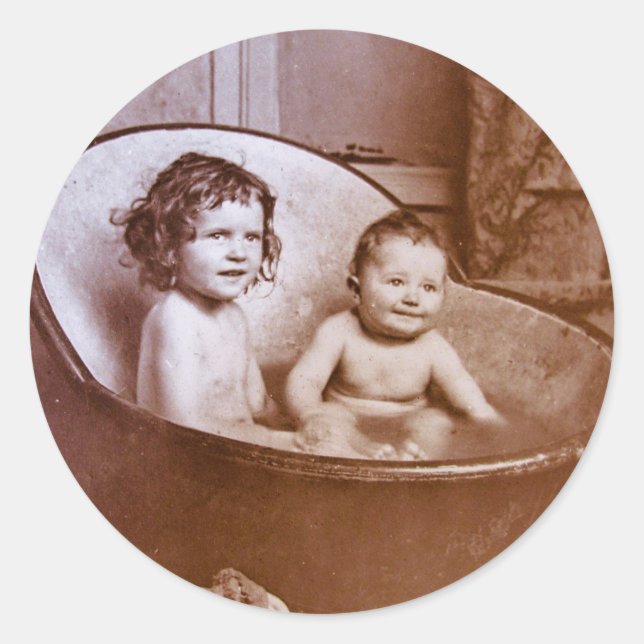 Vintage Babybadezeit Runder Aufkleber (Vorderseite)