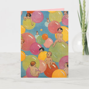 Vintage Babydusche auf bunten Blasen Ankündigung