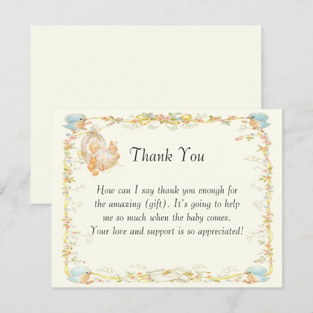 Vintage Babydusche Danke Karte (Vorne/Hinten)