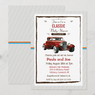 Vintage Babydusche für klassische Autos - Einladun Einladung