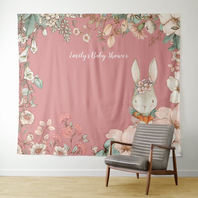 Vintage Babydusche Hintergrund Landschaft Rosa Wandteppich (Beispiel (Horizontal))