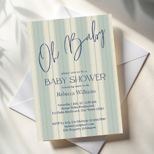Vintage Babydusche mit dunkelblauen Retrostreifen Einladung