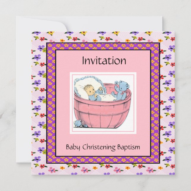 Vintage Babydusche Rosa Blau Einladung (Vorderseite)