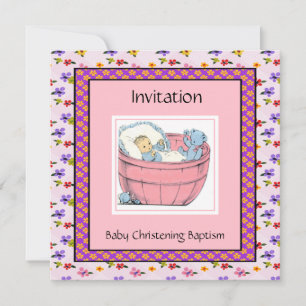 Vintage Babydusche Rosa Blau Einladung