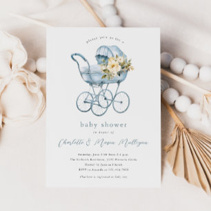 Vintage Babykarre Blau Paare Babyparty Einladung