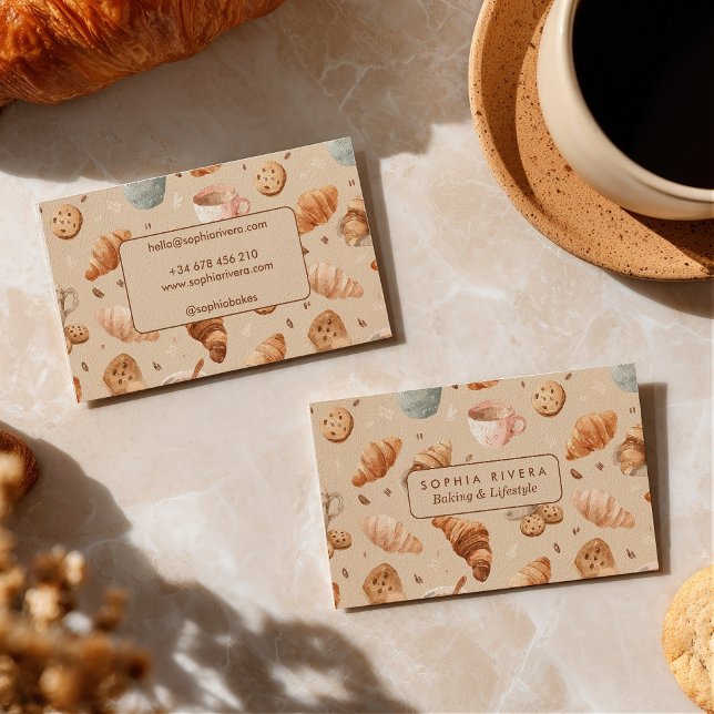 Vintage Bäckerei Croissant Cookie Coffee Food Visitenkarte (Vintage Bakery Croissant Cookie Coffee Food Business Card)