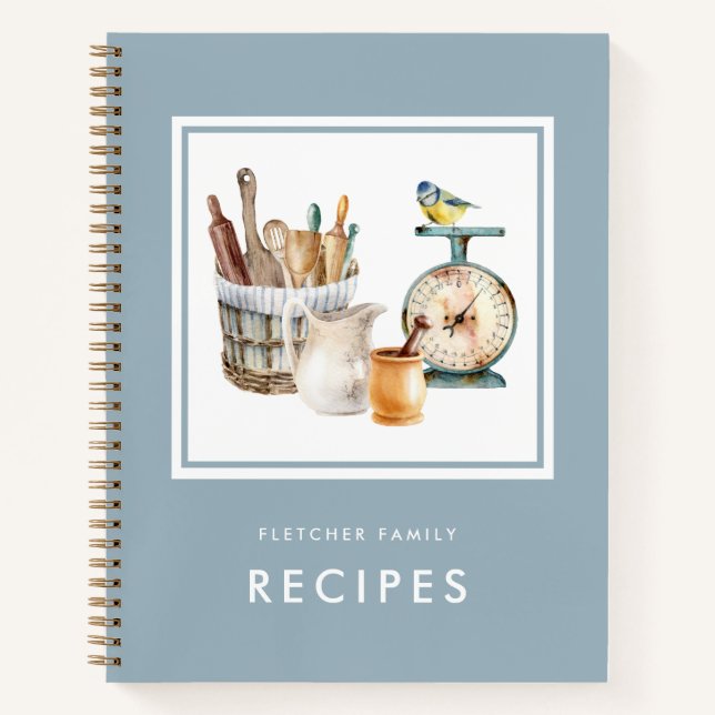 Vintage Backhilfsmittel Wasserfarbe Rezept Notizbuch (Vorderseite)
