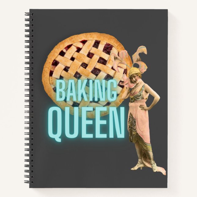 Vintage Backkönigin auf grauem Rezept Notizbuch (Vorderseite)