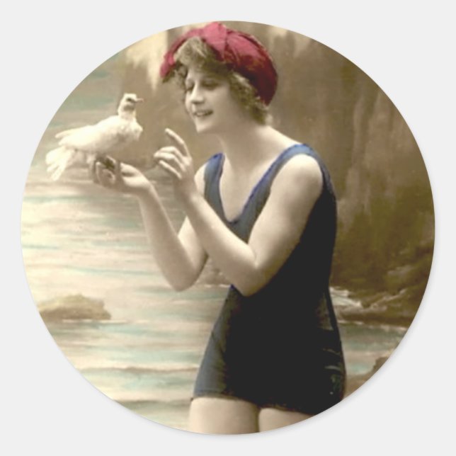 Vintage Badebeauty - Aufkleber (Vorderseite)