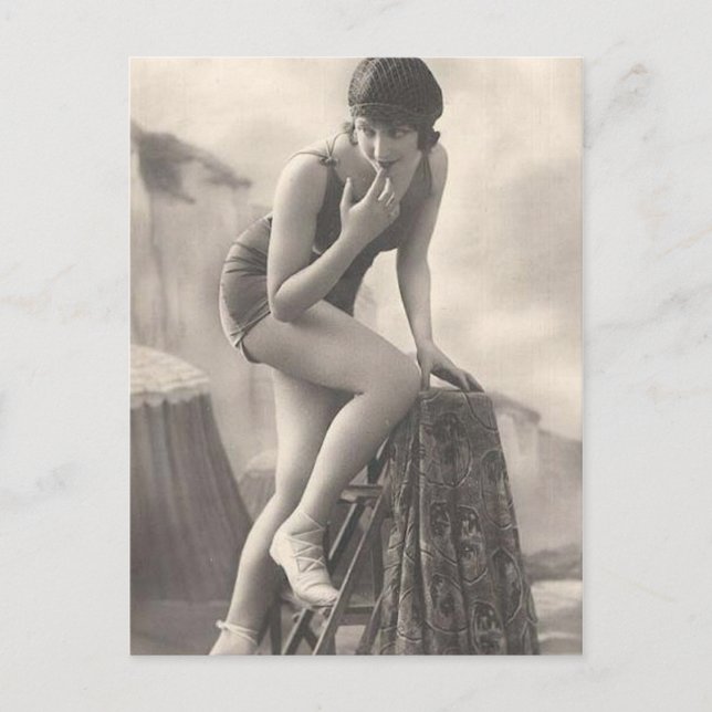 Vintage Badebeauty Flapper Girl Postkarte (Vorderseite)