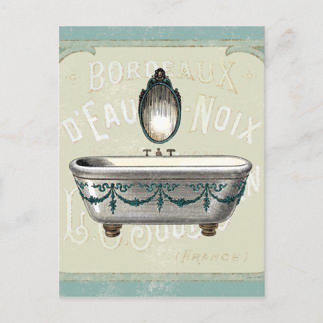 Vintage Badewanne mit Spiegel Postkarte (Vorderseite)