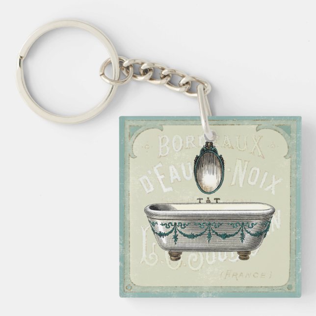 Vintage Badewanne mit Spiegel Schlüsselanhänger (Vorderseite)