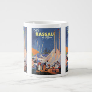 Vintage-Bahamas-Reisekunst, Fliege nach Nassau mit Jumbo-Tasse
