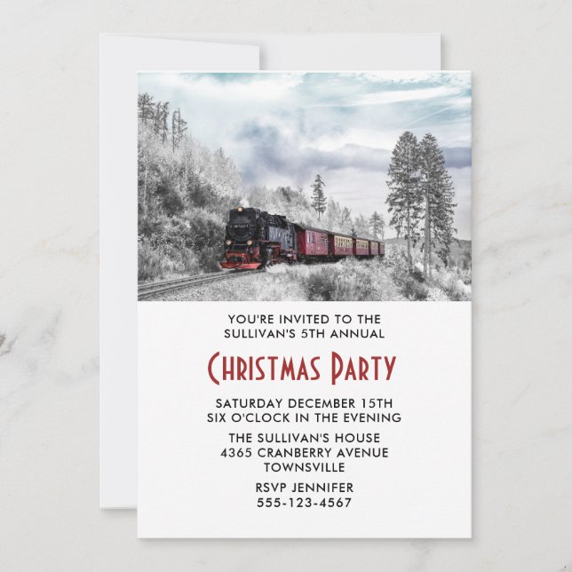 Vintage Bahn Winter Landschaft Weihnachten Party Einladung (Vorderseite)