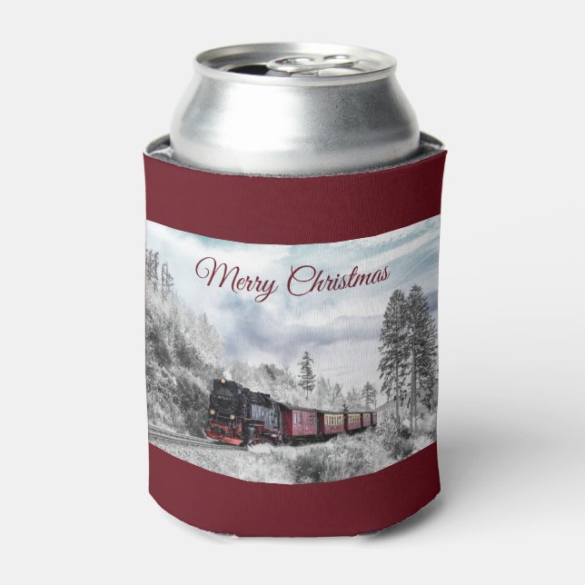 Vintage Bahn Winterweihnachtszene Dosenkühler (Kanne Vorderseite)