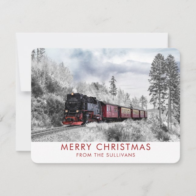 Vintage Bahn Winterweihnachtszene Feiertagskarte (Vorderseite)