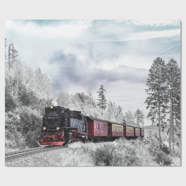Vintage Bahn Winterweihnachtszene Geschenkpapier (Flach)