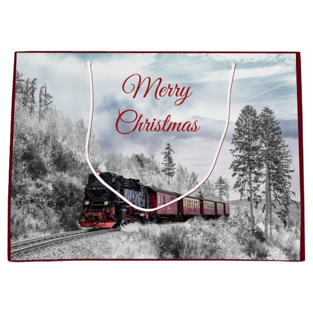 Vintage Bahn Winterweihnachtszene Große Geschenktüte (Vorderseite)