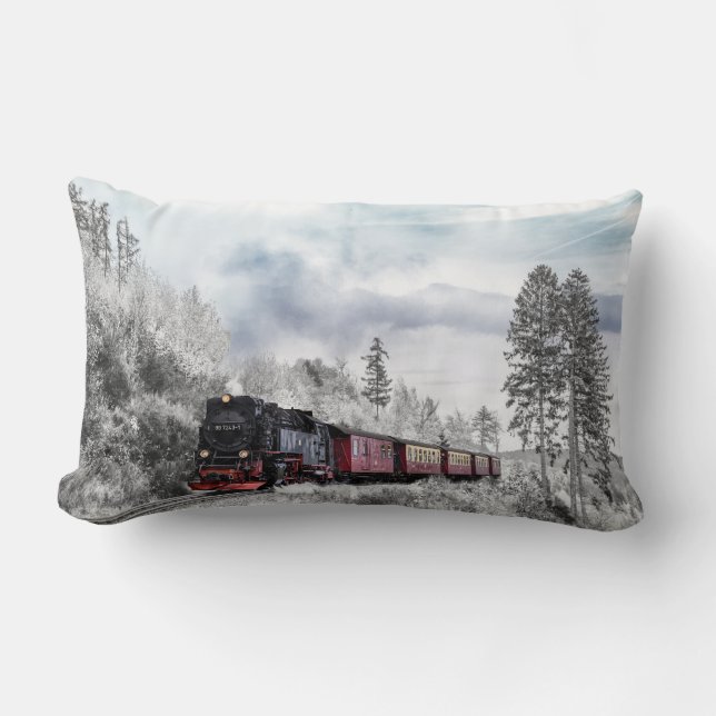 Vintage Bahn Winterweihnachtszene Lendenkissen (Vorderseite)
