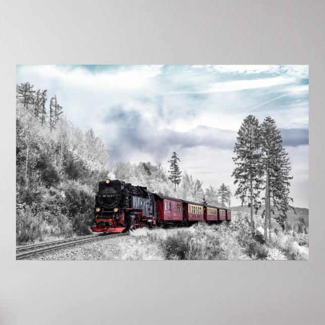 Vintage Bahn Winterweihnachtszene Poster (Vorne)